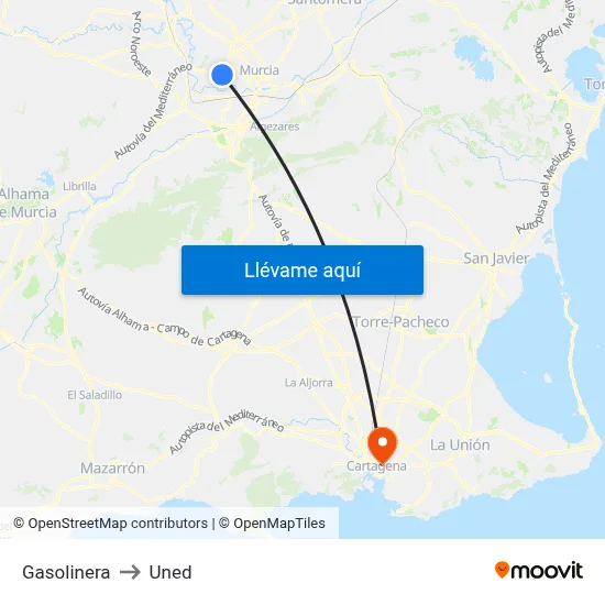 Gasolinera to Uned map