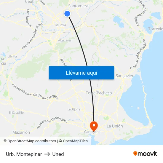 Urb. Montepinar to Uned map