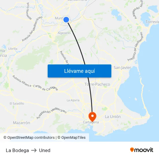 La Bodega to Uned map