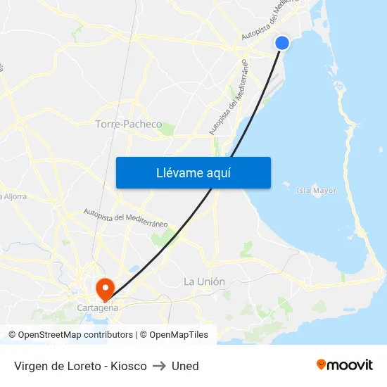 Virgen de Loreto - Kiosco to Uned map