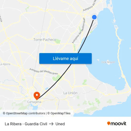 La Ribera - Guardia Civil to Uned map