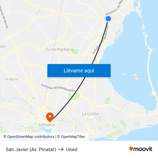 San Javier (Av. Pinatar) to Uned map