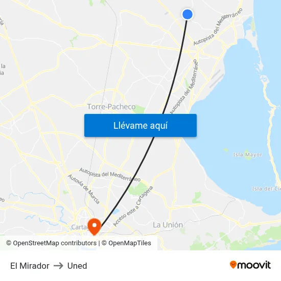 El Mirador to Uned map