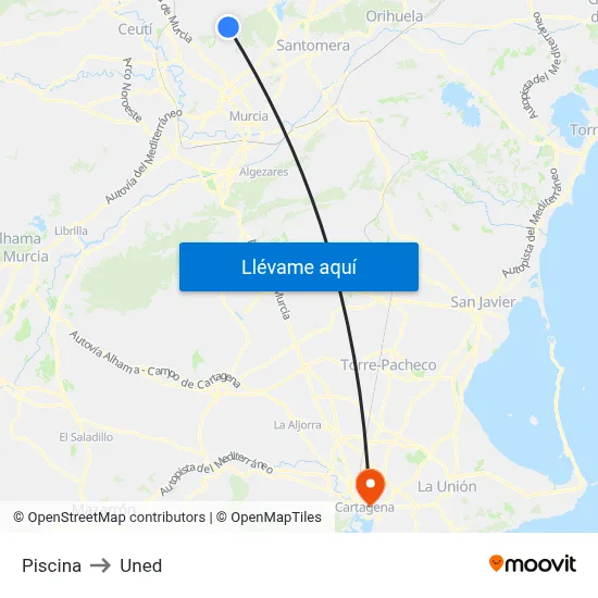Piscina to Uned map