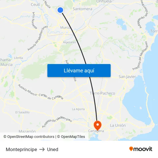 Montepríncipe to Uned map