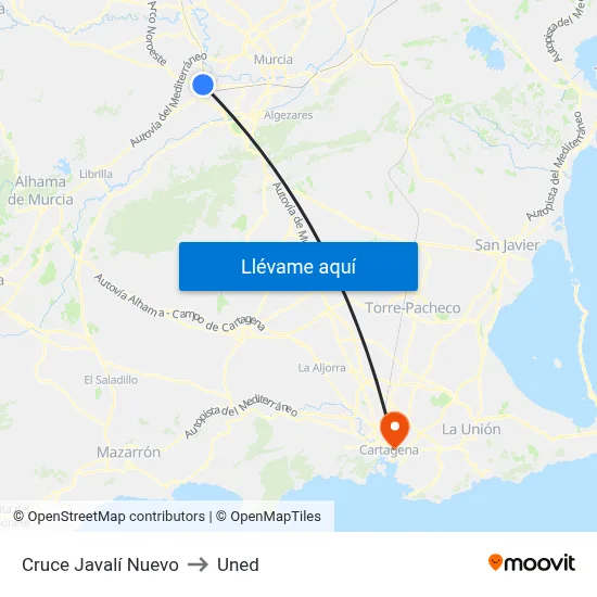 Cruce Javalí Nuevo to Uned map