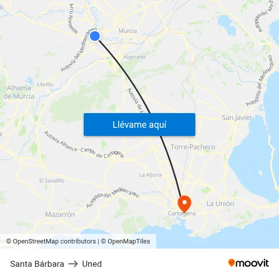 Santa Bárbara to Uned map