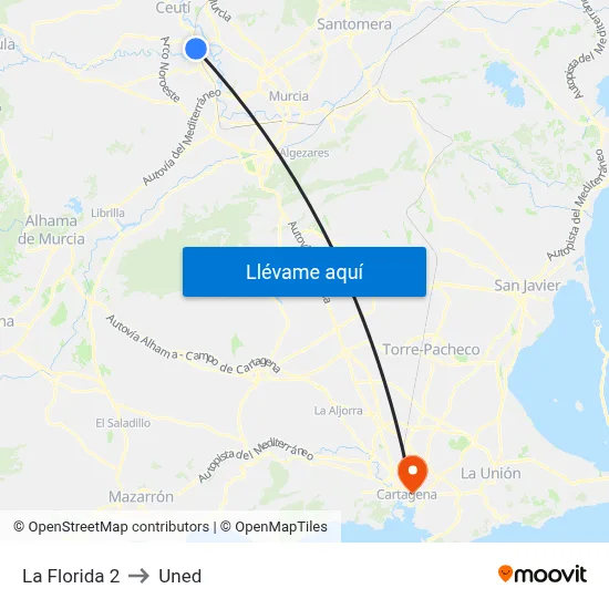 La Florida 2 to Uned map