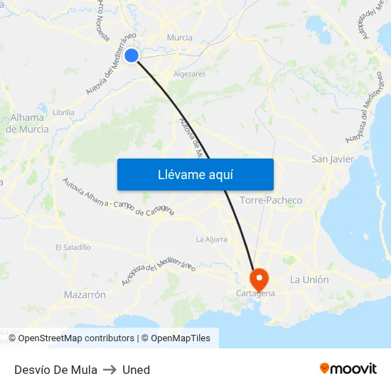 Desvío De Mula to Uned map