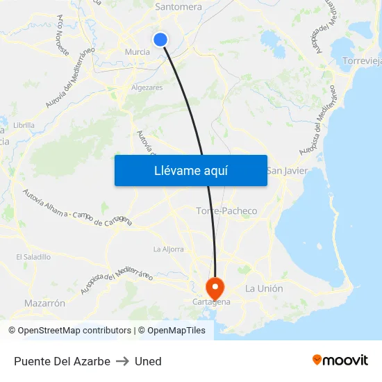 Puente Del Azarbe to Uned map