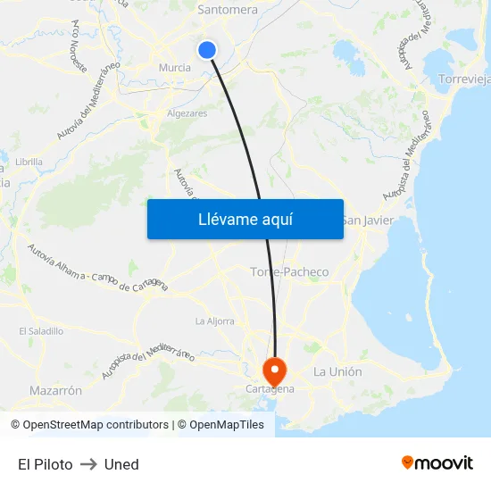 El Piloto to Uned map