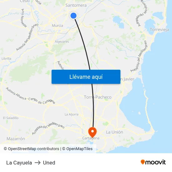 La Cayuela to Uned map