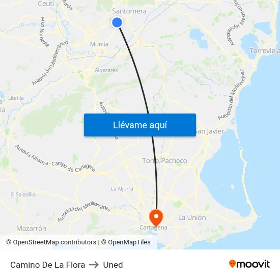Camino De La Flora to Uned map