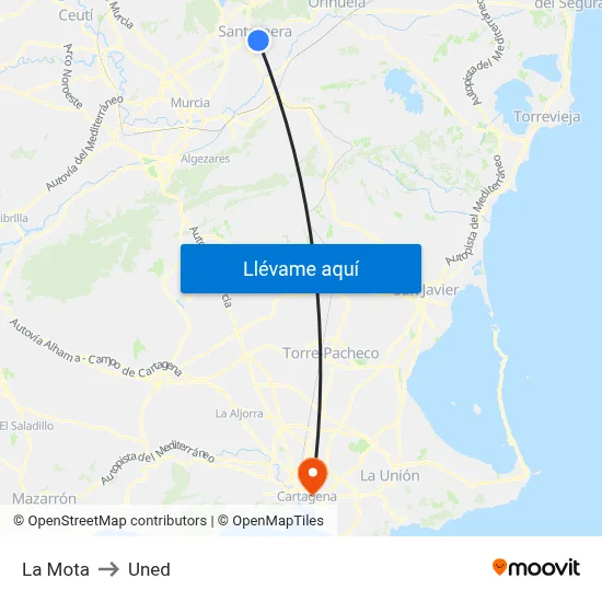 La Mota to Uned map