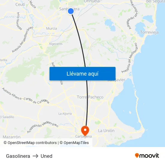 Gasolinera to Uned map