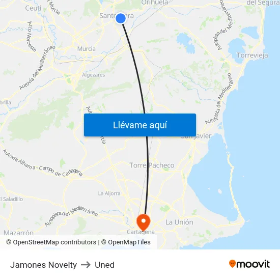 Jamones Novelty to Uned map