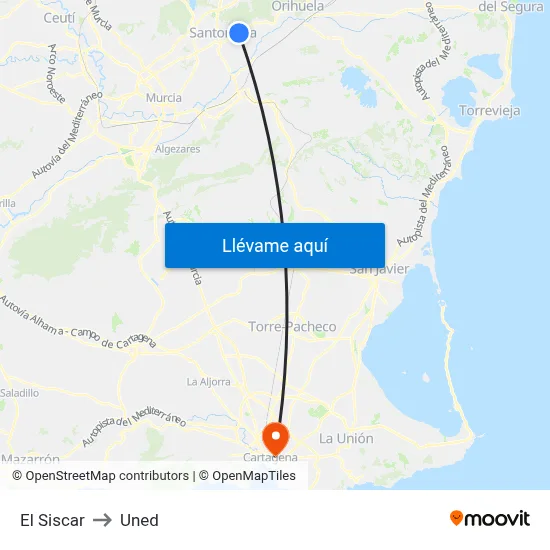 El Siscar to Uned map