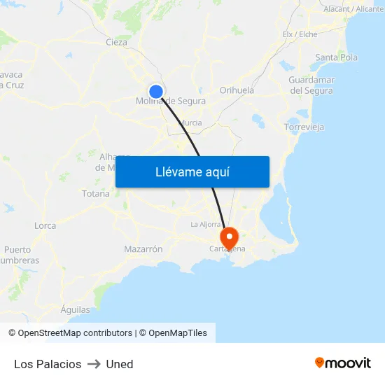 Los Palacios to Uned map