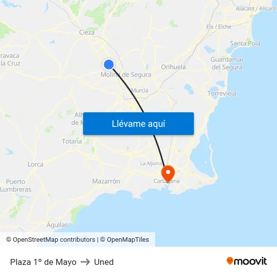 Plaza 1º de Mayo to Uned map