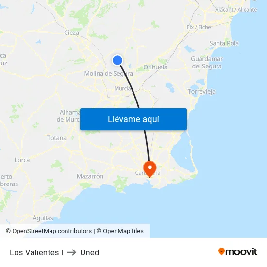 Los Valientes I to Uned map