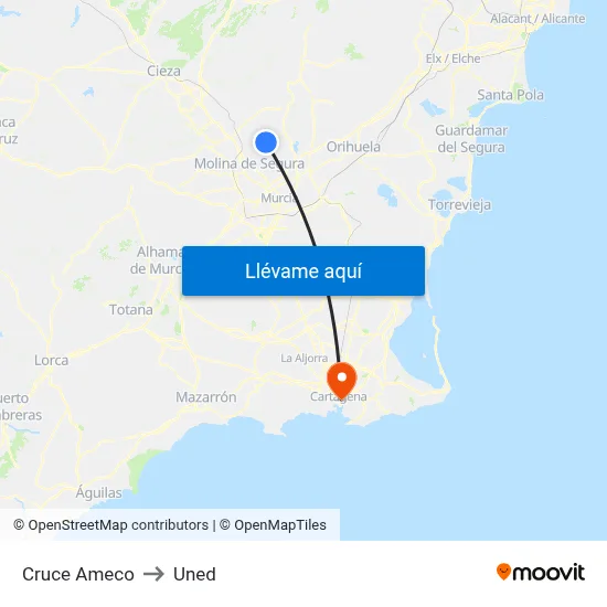 Cruce Ameco to Uned map