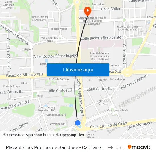 Plaza de Las Puertas de San José - Capitanes Ripoll to Uned map