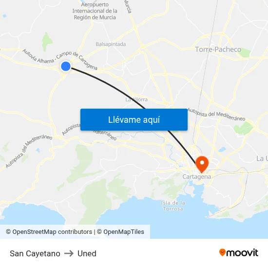 San Cayetano to Uned map