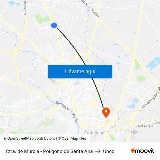 Ctra. de Murcia - Polígono de Santa Ana to Uned map