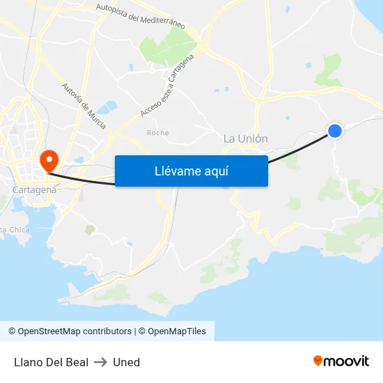 Llano Del Beal to Uned map