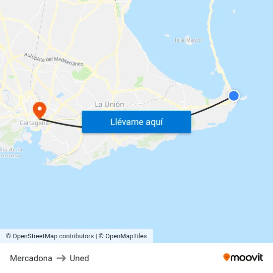 Mercadona to Uned map