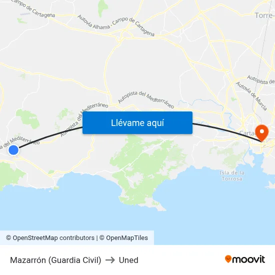 Mazarrón (Guardia Civil) to Uned map