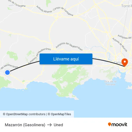 Mazarrón (Gasolinera) to Uned map