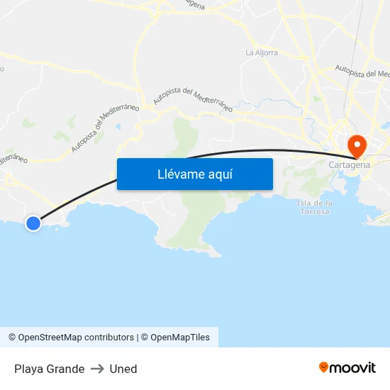 Playa Grande to Uned map
