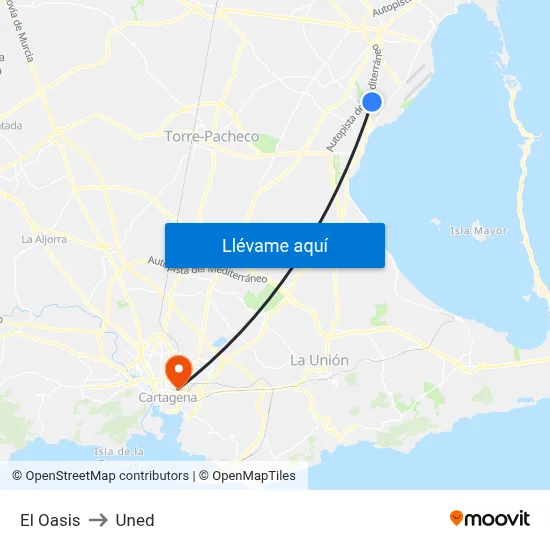 El Oasis to Uned map