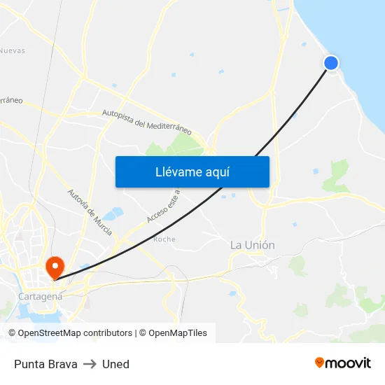 Punta Brava to Uned map