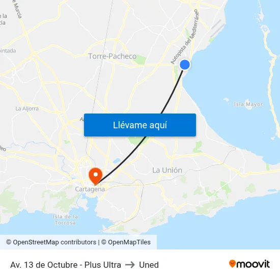 Av. 13 de Octubre - Plus Ultra to Uned map