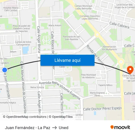 Juan Fernández - La Paz to Uned map
