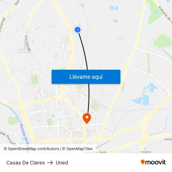 Casas De Clares to Uned map