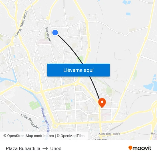 Plaza Buhardilla to Uned map