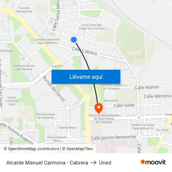 Alcalde Manuel Carmona - Cabrera to Uned map