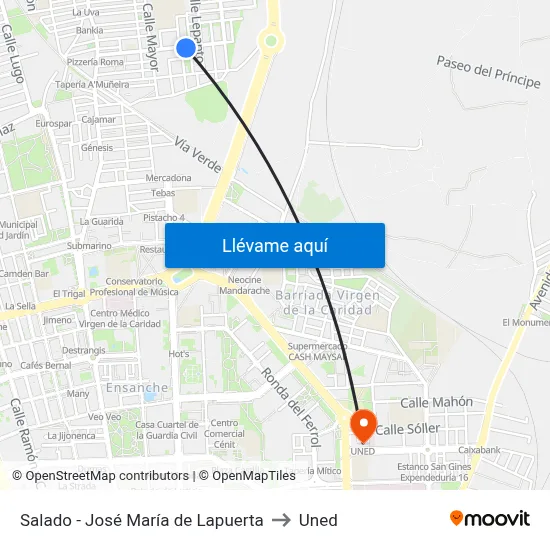 Salado - José María de Lapuerta to Uned map