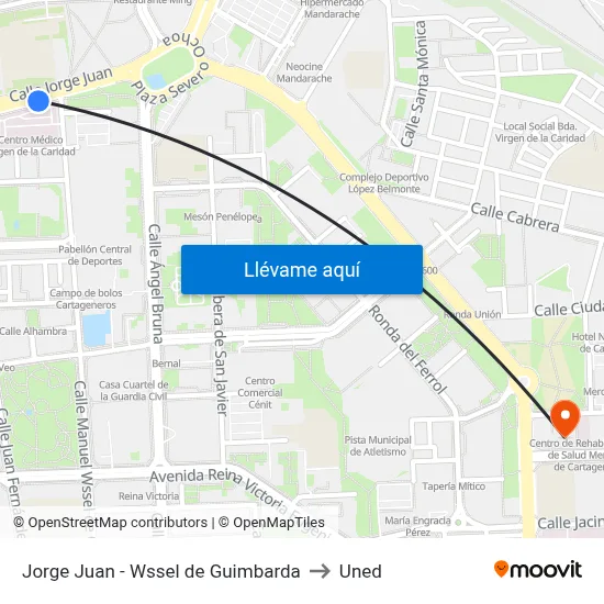 Jorge Juan - Wssel de Guimbarda to Uned map