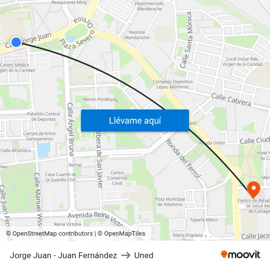 Jorge Juan - Juan Fernández to Uned map