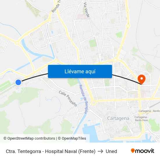 Ctra. Tentegorra - Hospital Naval (Frente) to Uned map