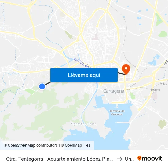 Ctra. Tentegorra - Acuartelamiento López Pinto (Frente) to Uned map