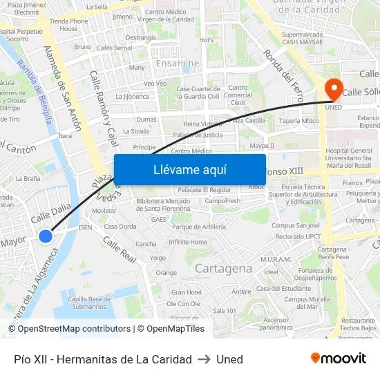 Pío XII - Hermanitas de La Caridad to Uned map