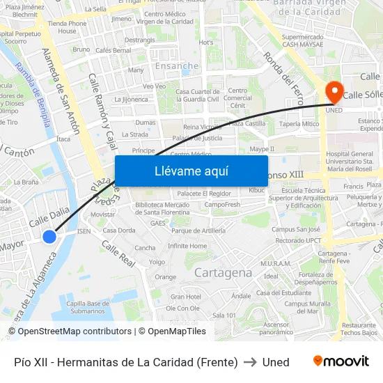 Pío XII - Hermanitas de La Caridad (Frente) to Uned map