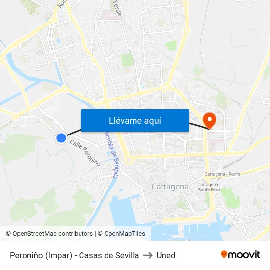 Peroniño (Impar) - Casas de Sevilla to Uned map
