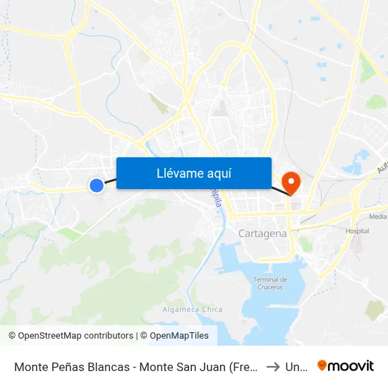 Monte Peñas Blancas - Monte San Juan (Frente) to Uned map