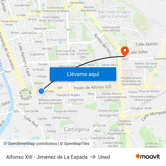 Alfonso XIII - Jiménez de La Espada to Uned map